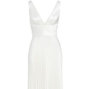 “Marilyn Monroe” Ivory Satin Plunge Neck Pleated Dress